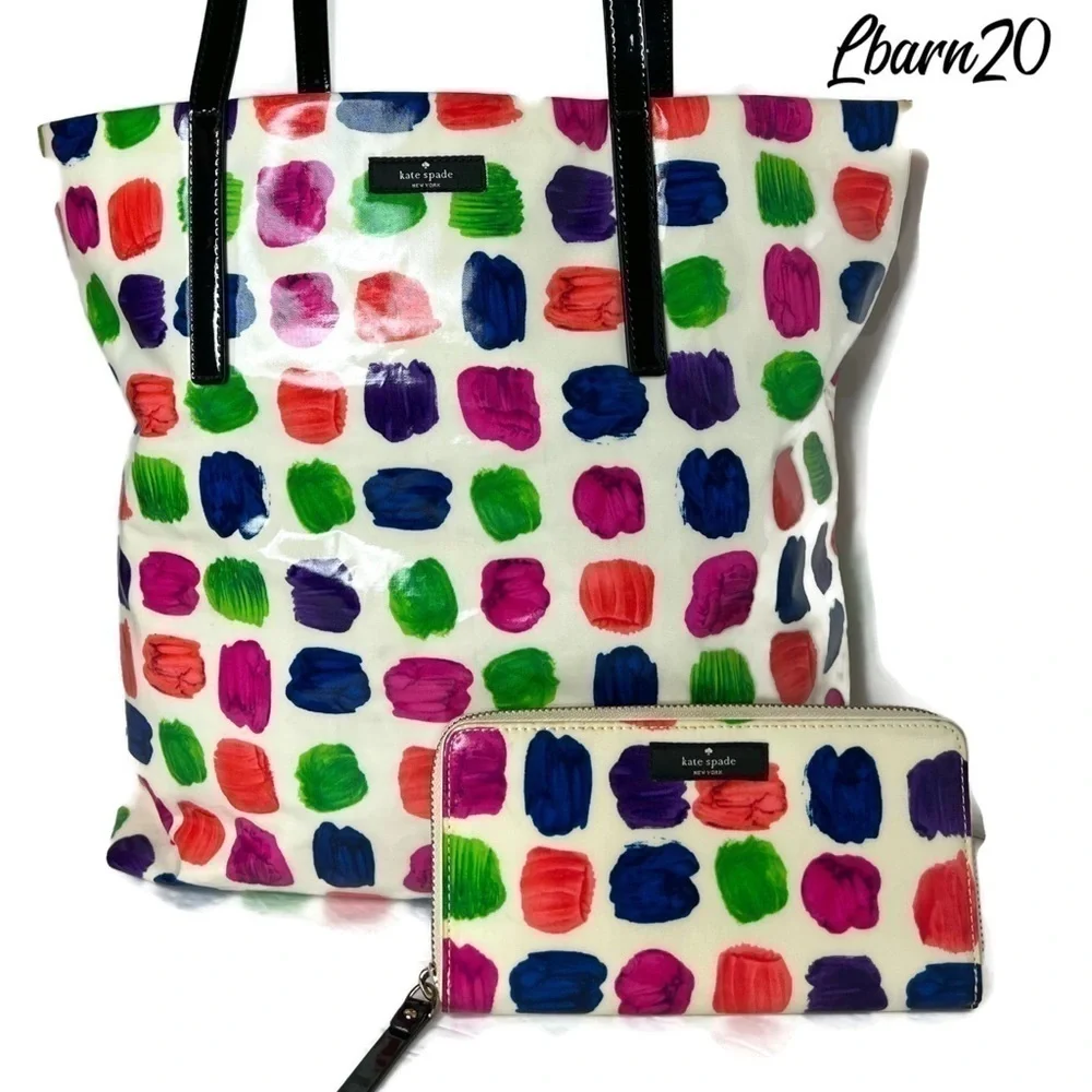 Kate Spade Paint Brush Stroke Tote and Wallet Rare Set Daycation